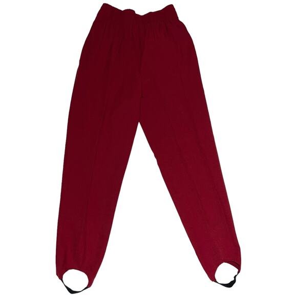 Vintage 90s CHAUS Red Stirrup Pants High Waist Pleated Rayon Blend Size 8 - Picture 10 of 16